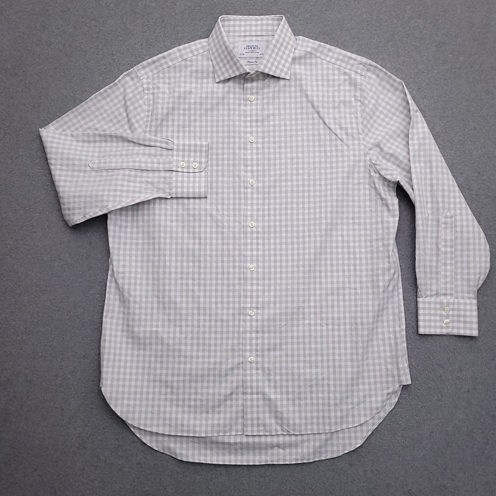 Charles Tyrwhitt Dress Shirt Mens 16.5 33 Classic Fit Gray White Check